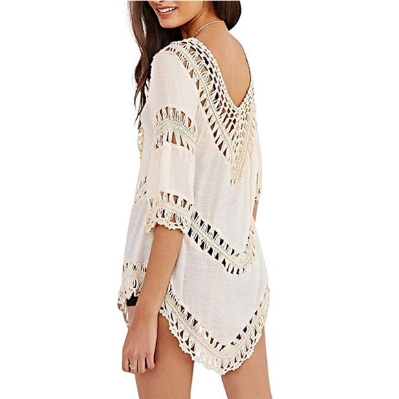 ⭐️SALE Beige Crochet Top/Cover Up with Detail - Picture 7 of 8